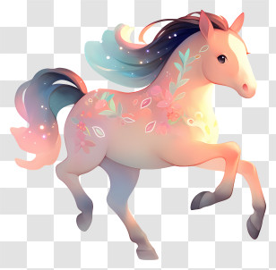 Pastel Dreamy Horse - Decorated Horse With Floral Patterns Transparent PNG