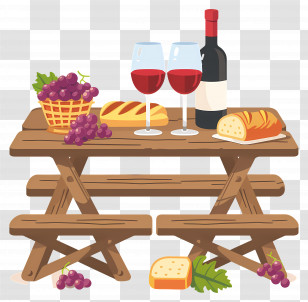 Picnic Table - Wooden Picnic Table With Wine And Food Transparent PNG