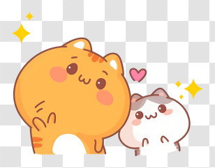 Cat And Kitten - Cute Cartoon Cats With Heart Transparent PNG