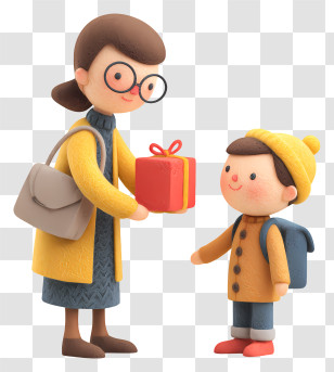 Teacher Giving Book To Student - Woman Giving A Gift To A Child Transparent PNG