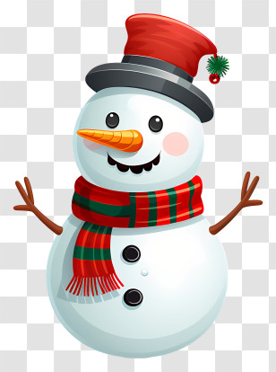 Snowman - Jolly Snowman With Hat And Scarf Transparent PNG