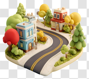 Cartoon Road - Miniature Town With Road And Trees Transparent PNG