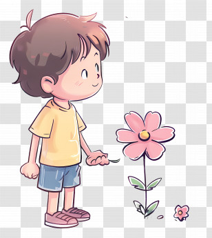 Child Picking Flower - Cartoon Child Picking Flower Transparent PNG