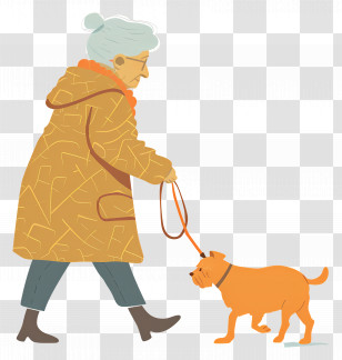 Old Woman Walking Dog - Elderly Woman Walking Dog In Autumn Scene Transparent PNG
