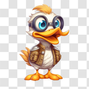 Duck
 - Cute Cartoon Duck Wearing Goggles And Brown Vest Transparent PNG