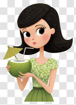 Girl Drinking Coconut Water - Girl Holding A Coconut Drink Transparent PNG