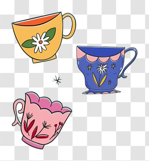 Ceramic Teapots - Colorful Decorative Teacups With Floral Designs Transparent PNG