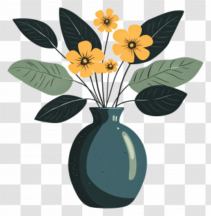 Flower With Vase - Yellow Flowers Arranged In A Dark Vase Transparent PNG