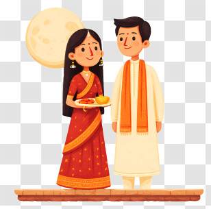 Karwa Chauth - Traditional Couple Celebrating Karva Chauth Transparent PNG