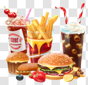 Food Drinks - Delicious Fast Food And Drinks Transparent PNG