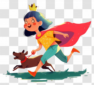 Girl Wearing Red Cape - Girl Running With Dog Transparent PNG
