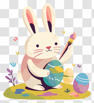 Bunny Painting Easter Eggs - Easter Bunny Painting Eggs Transparent PNG