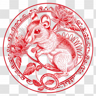 Chinese Zodiacs - Red Decorative Rat With Floral Patterns Transparent PNG