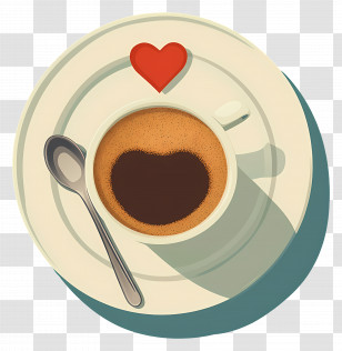 Top View Coffee - Coffee Cup With Latte Art Heart And Spoon Transparent PNG