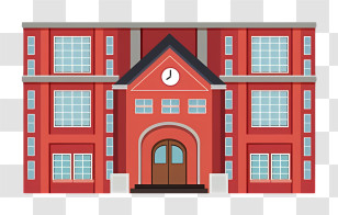 Cartoon School - Illustration Of Red Brick School Building Transparent PNG