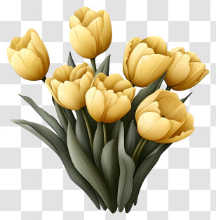 Sketch Style Tulips Bouquet - Yellow Tulip Flowers Bouquet Transparent PNG