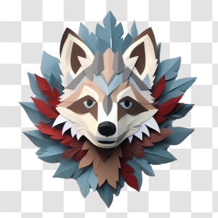 Raccoon - Creative Wolf Head In Layered Paper Art Style Transparent PNG