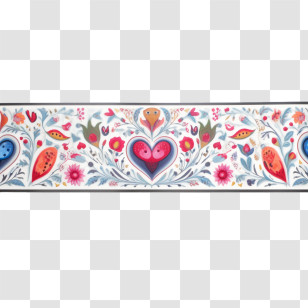 Heart Border - Floral Folk Art Border With Heart Motif Transparent PNG