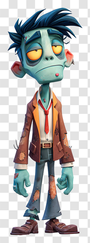 Playful Cartoon Zombie - Sleepy Blue Zombie Character Transparent PNG