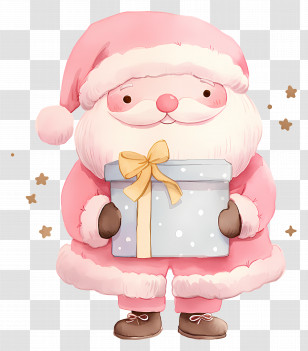 Pink Santa Claus - Pink Santa Carrying A Gift Box Transparent PNG