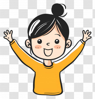 Excited Woman - Happy Cartoon Girl With Raised Hands Transparent PNG