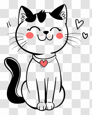 Cat Outline - Adorable Smiling Cartoon Cat Illustration Transparent PNG