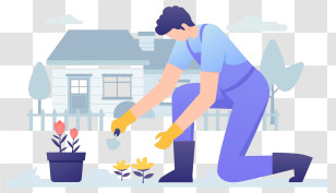 Lawn Care - Gardener Planting Flowers Transparent PNG