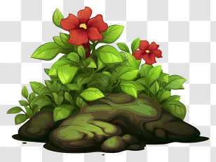 Flowers - Red Hibiscus Plant With Lush Leaves Transparent PNG