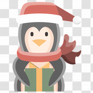 Christmas Penguin - Holiday Penguin With Gift Illustration Transparent PNG