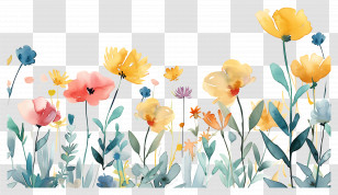 Pastel Flower - Colorful Wildflowers In Watercolor Style Transparent PNG