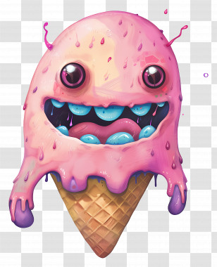 Pink Ice Cream Monster - Pink Ice Cream Monster Cartoon With Dripping Paint Effect Transparent PNG