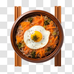 Korean Food - Noodles Bowl With Fried Egg Transparent PNG
