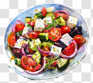 Greek Salad - Artistic Illustration Of Greek Salad Transparent PNG