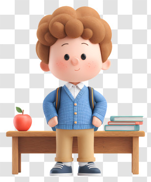 Little Kid Student In Classroom - Boy With Books And Apple Transparent PNG