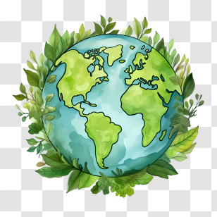 Green Planet Earth - Earth Illustration Surrounded By Green Leaves Transparent PNG