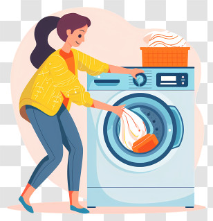 Woman Doing Laundry - Woman Doing Laundry With Washing Machine Transparent PNG