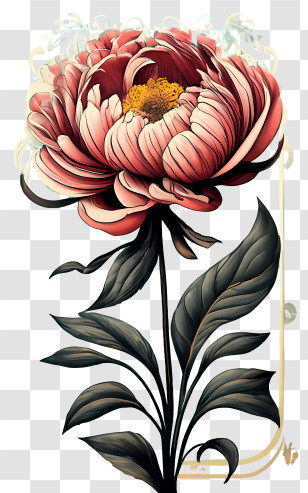 Vintage Rose - Beautiful Red Flower With Green Leaves Transparent PNG