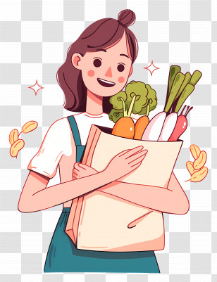 Woman Holding Grocery Bag - Happy Woman Holding Grocery Bag Transparent PNG