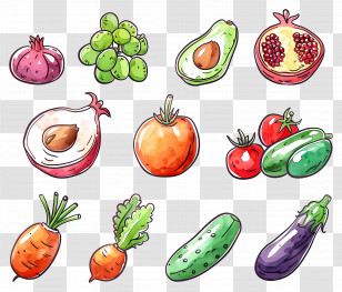 Vegetables And Fruits - Watercolor Illustration Of Vegetables And Fruits Transparent PNG