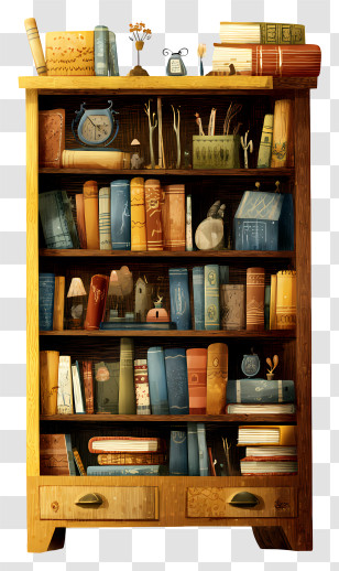 Bookcase - Bookshelf With Books Illustration Transparent PNG