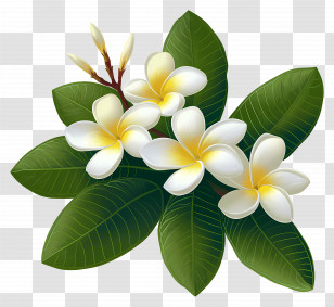Plumeria Flower - White Plumeria Flowers With Green Leaves Transparent PNG