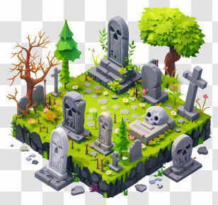 Graveyard - Spooky Cartoon Cemetery Illustration For Halloween Transparent PNG