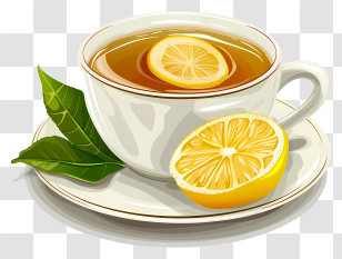 Lemon Tea - Cup Of Lemon Tea With Green Leaves Transparent PNG