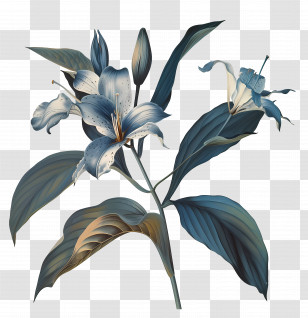 Lily Stem - Blue Lily Flowers With Green Leaves Illustration Transparent PNG