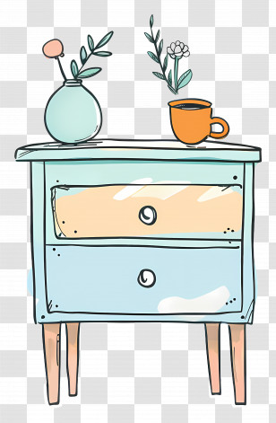 Nightstand - Nightstand With Vase And Cup Transparent PNG