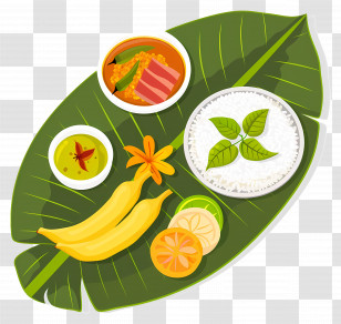 Indian Food - Traditional Meal On A Banana Leaf Transparent PNG