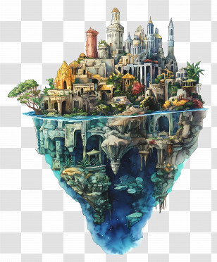 Lost Atlantis - Floating City With Detailed Architecture Transparent PNG