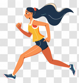 Running Woman - Woman Running With Long Hair In Yellow And Blue Outfit Transparent PNG