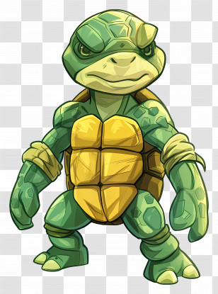 Cartoon Turtle Robot Turtle Yellow Skin Black Eyes Blue And Green Outfit Transparent PNG