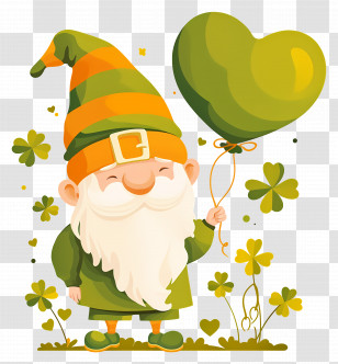 St Patricks Day Gnome - Gnome Holding Heart Balloons Transparent PNG
